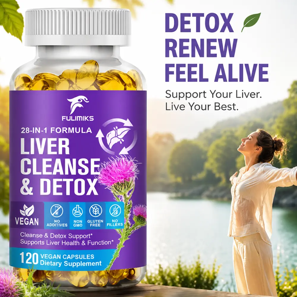 Fulimiks 28-in-1 Liver Support Health Dietary Cleanse & Detox Supplement with Natural Extracts - Milk Thistle Silymarin, Choline, Zinc, Dandelion, Artichoke, Turmeric Complex - Vegan Capsules, 120 Capsules, 60-Day Supply