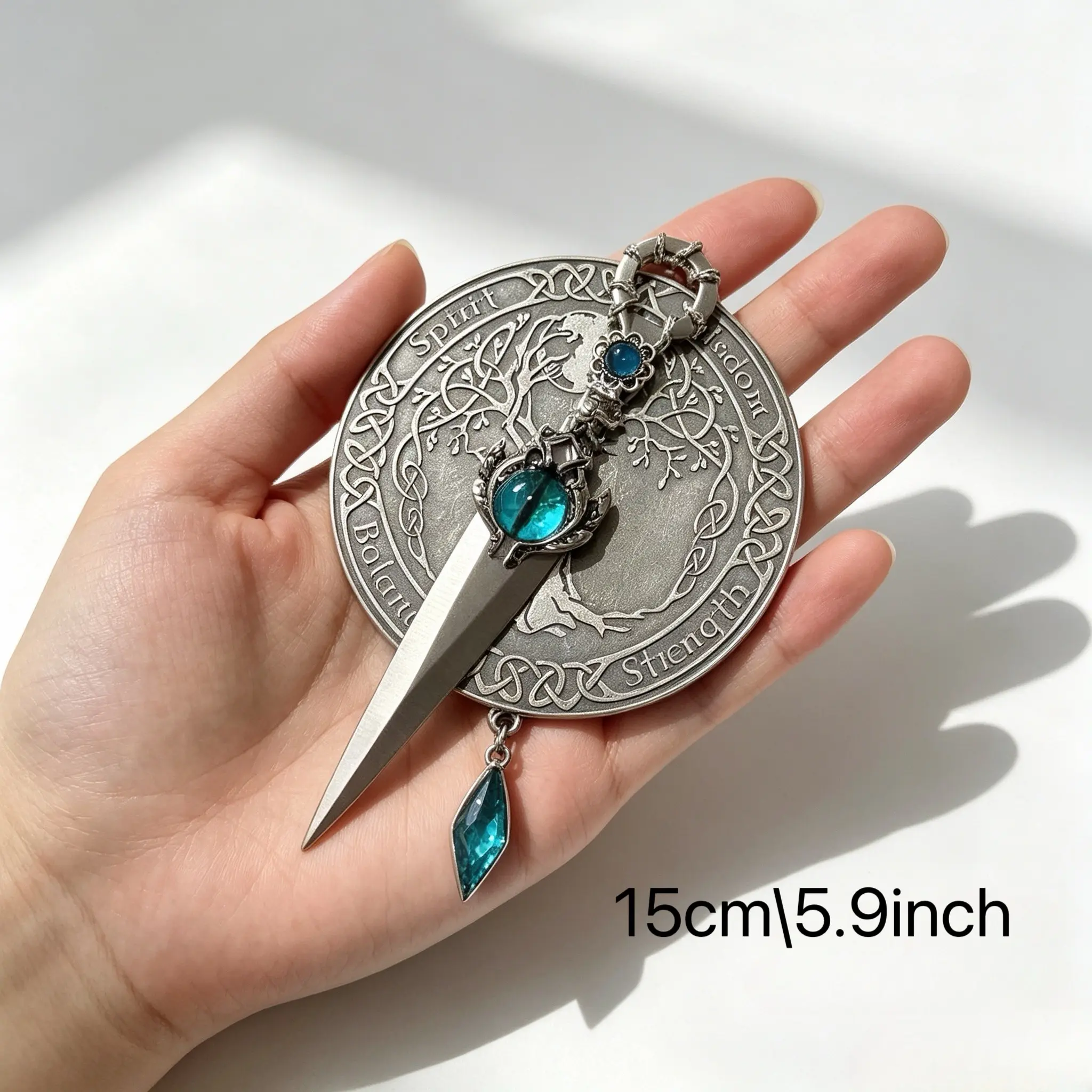 Vintage Tree Figurine Decorative Piece, Alloy Blue Gem Desktop Craft, Mystical Home Collection Gift, Retro Style Ornament