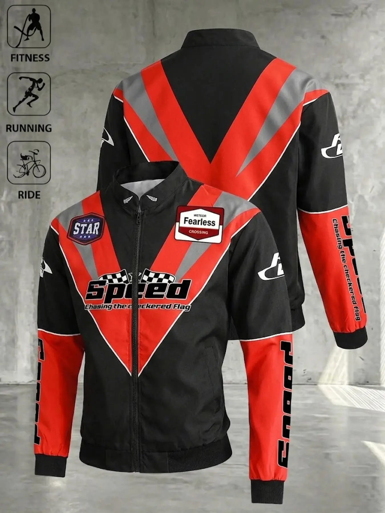 Men's Color Block Moto Racing Bomber Jacket, Trendy Motorcore Street Style Athleisure Lightweight Outdoor Outerwear, Soft & Comfortable All-Purpose Zip-Up Top, Ideal for Fitness Training, Daily Commuting, Street Hip-Hop and Casual Everyday Multi-Scene Out