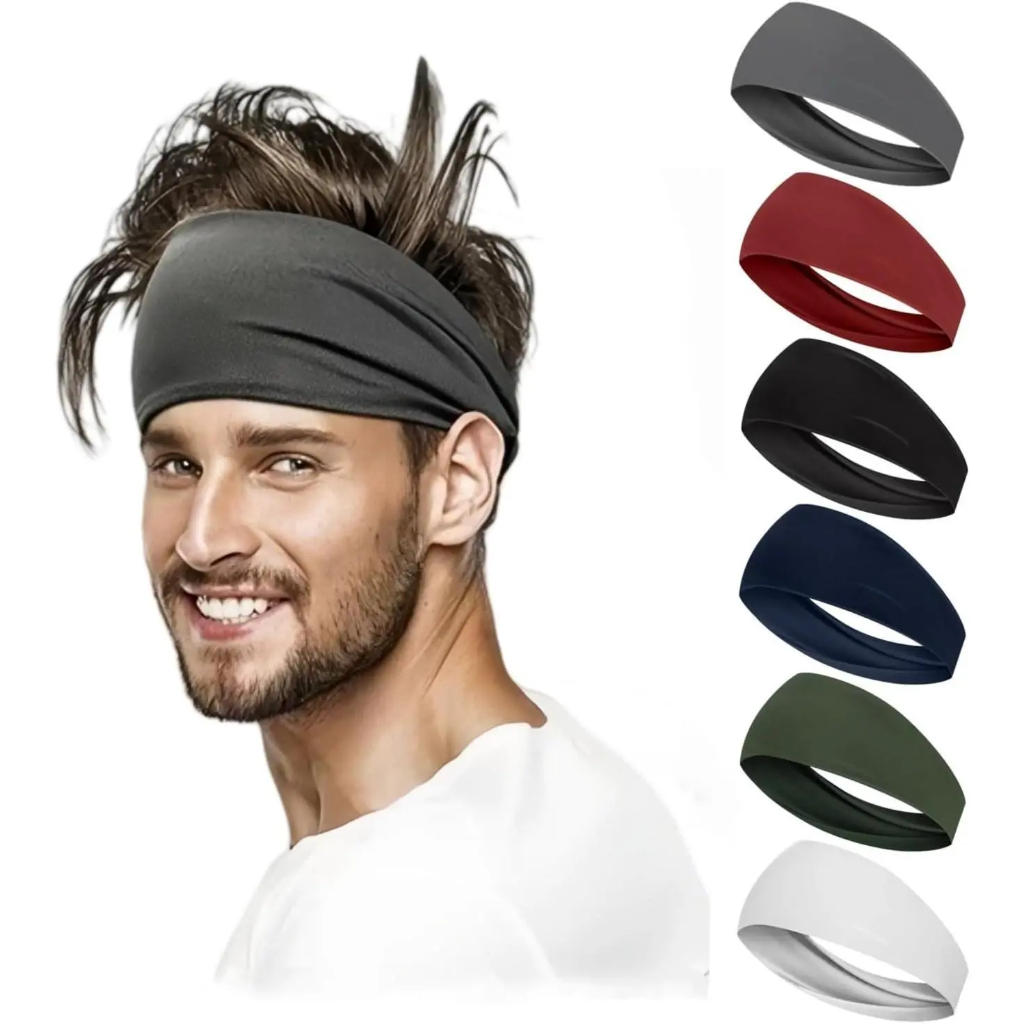 Men's Headbands 6 Pack, Solid Color Athletic Sweatbands, Moisture Wicking for Running, Gym, and Sports, Headband, Hiking, Male, Solid Colors, Sweat Headbands