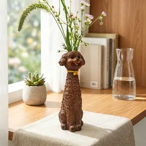 Cute Teddy Dog Resin Vase, Vintage Style Desktop Flower Arrangement, Pet Lover Home Decor, Living Room Decoration Floral Holder