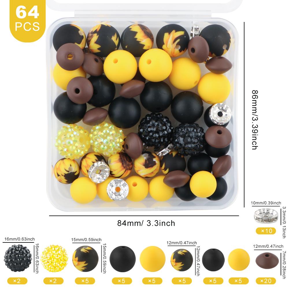 Mixed Sizes Silicone Bead Assortment Kit, 64pcs/box Colorful Beads, DIY Jewelry Making Supplies for Bracelet Necklace Earrings Pendant, Beads Set, Handmade Crafts, Handcraft, DIY Beading Accessories, Beaded Tassel Charms, DIY Galaxy Beads