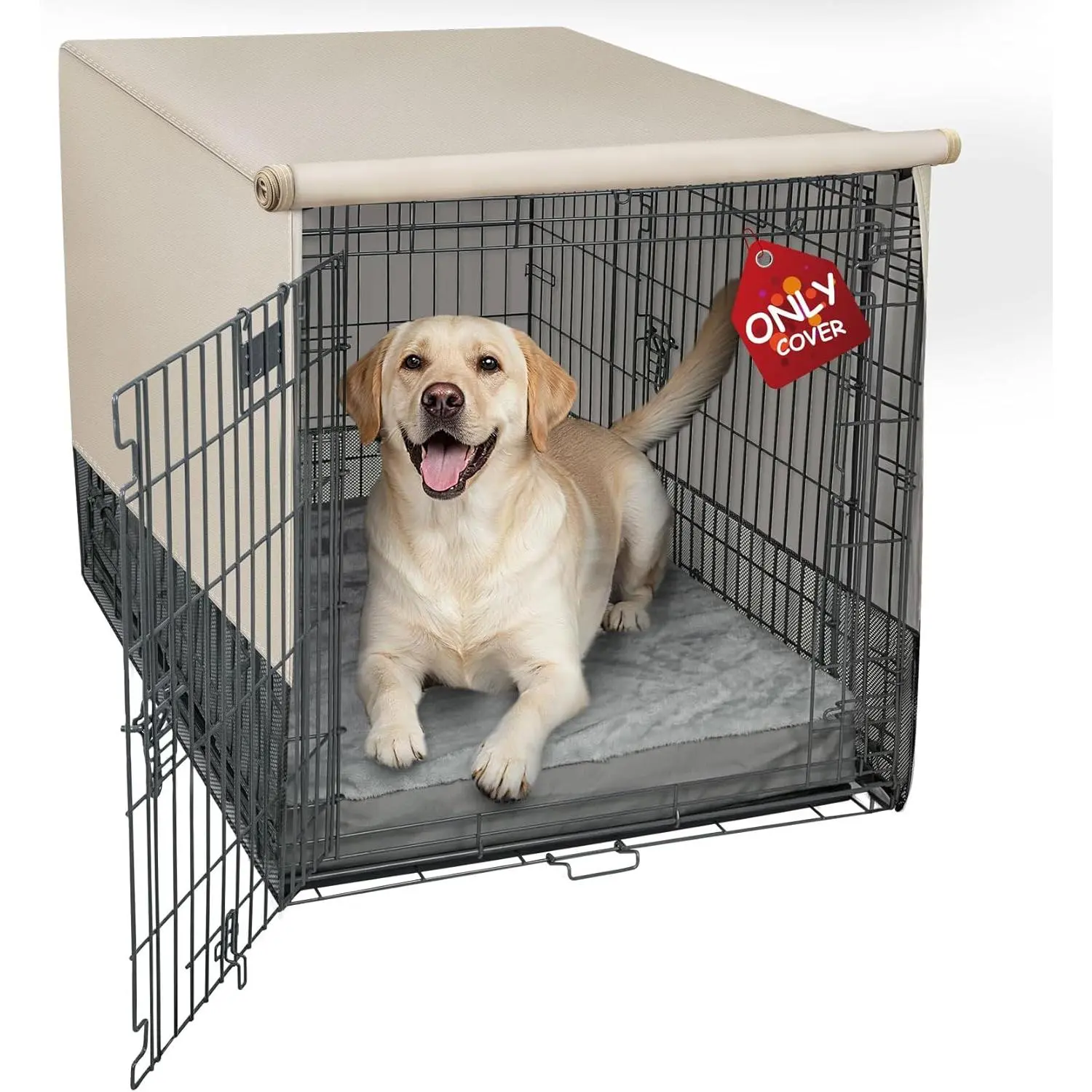 Breathable Dog Crate Cover for 36 Inch Wire Crate, Mesh Kennel Cover with 4-Sided Ventilation, Universal Fit for 1, 2 & 3 Door Dog Crates, All-Side Roll-Up Openings, Tan