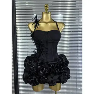 High Quality Black Red Women Sexy Halter Full Florals 2 Pieces Set Bodycon Mini Bandage Dress Celebrate Nightclub Party Wear