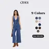 Cider Denim V-neck Button Pocket Wide Leg Jumpsuit Overalls