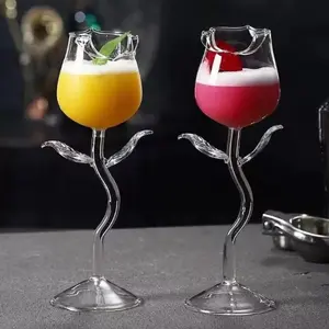 Creative Rose Wine Glass 6 oz Crystal Wine Glass, Rose Goblet, Cocktail Juice Glass for Party Bar Weddings