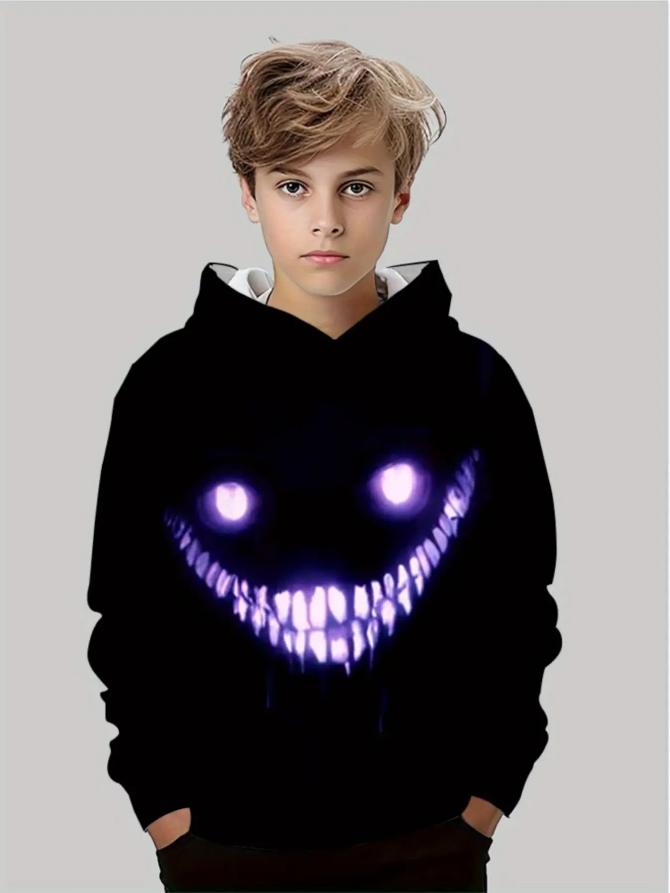 Boys' 3D Hooded Sweatshirt, Soft Material, Smiley Face Pattern, Lightweight and Durable, Perfect for Indoor Play and Daily Wear