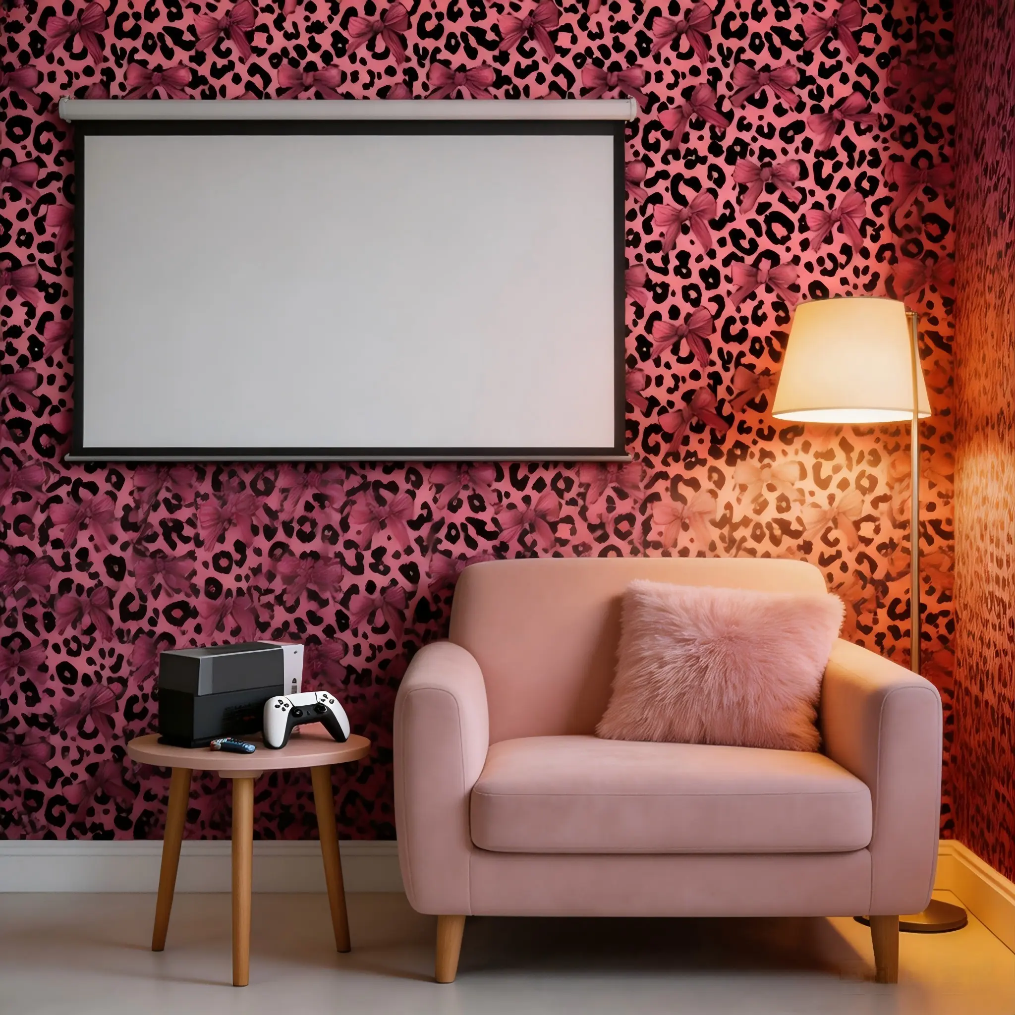 Removable Leopard & Bow Wallpaper Roll, Self Adhesive Wallpaper, Cute Coquette Peel and Stick Wall Decor, Easy Install, No Mess, Bedroom Wall Decor