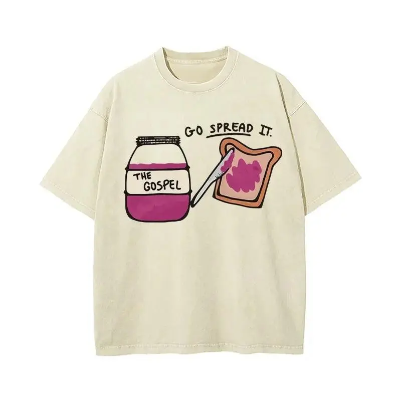 Christian Go Spread It The Gospel Graphic T-Shirt Unisex Vintage Mineral Wash Tee, Humorous Faith Meme Retro Oversized Top, Religious Gift