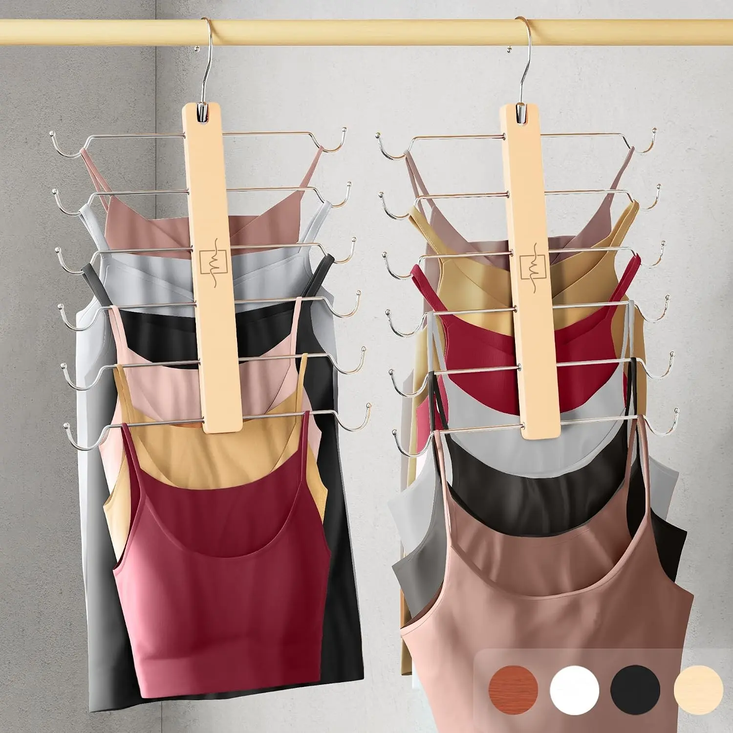 European Beechwood Tank Top Hangers with 360° Swivel Hook - 2 Pack Space-Saving Closet Organizer for Sports Bras, Camis, and Tank TopsGift