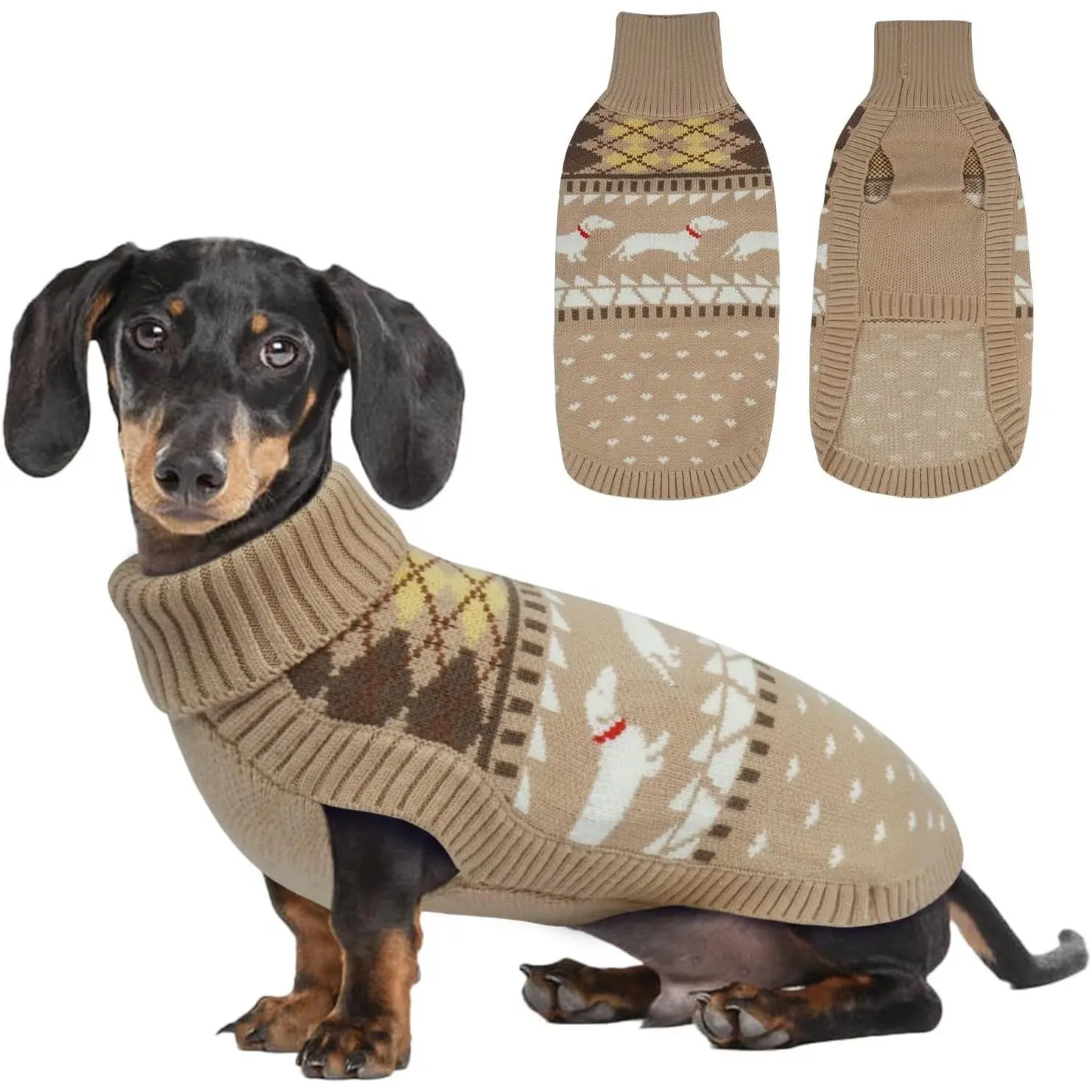Dachshund Turtleneck Knitted Coat - Warm Pullover Fabric Small Dog Cold Weather Outfit with Warmth Boost (XS-XL)