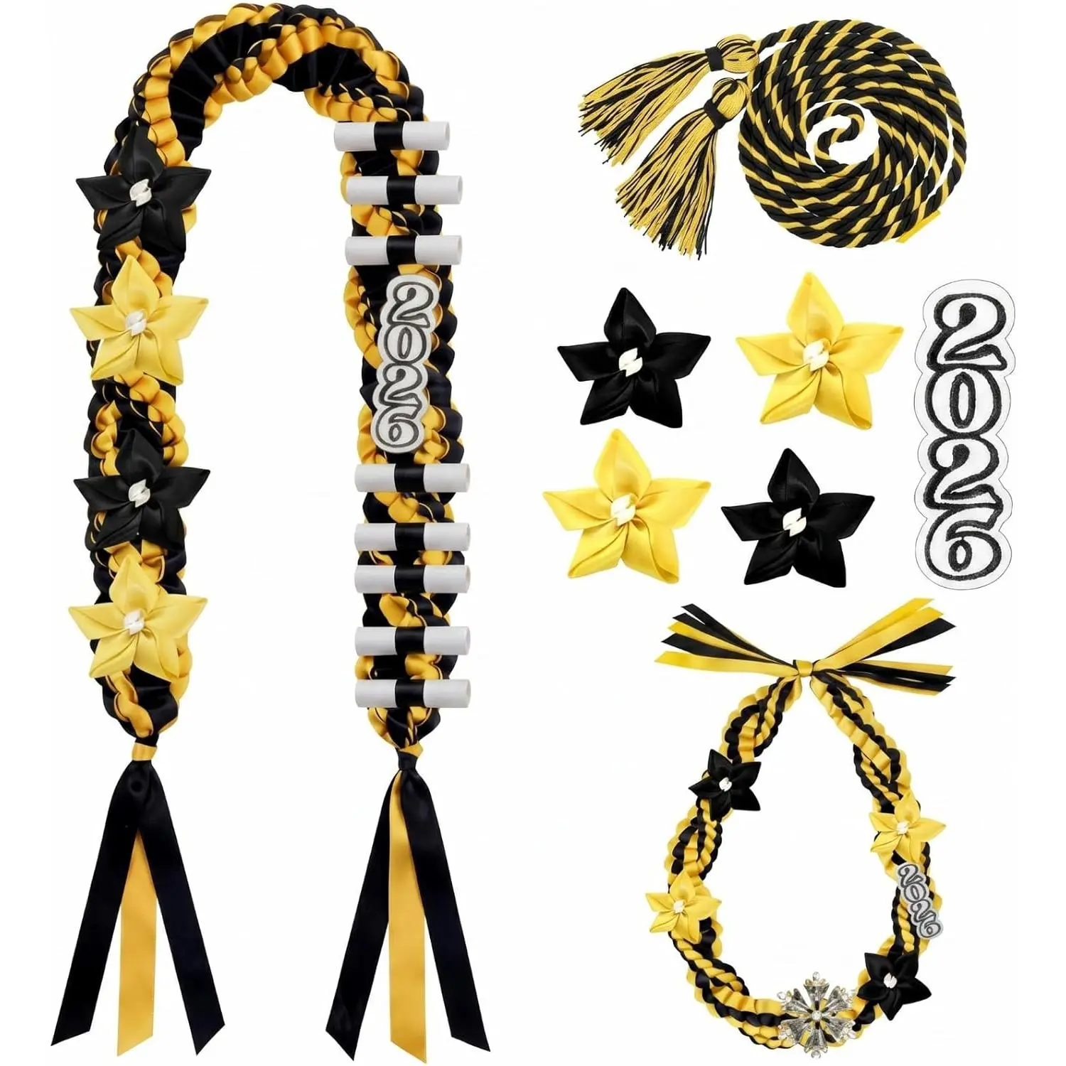 2026 Graduation Commemorative Wreath, with Honor Cord, 2026 Graduation Ribbon Wreath, Double-Braided Handmade Necklace Set, Suitable for High School and University Graduation Party Supplies