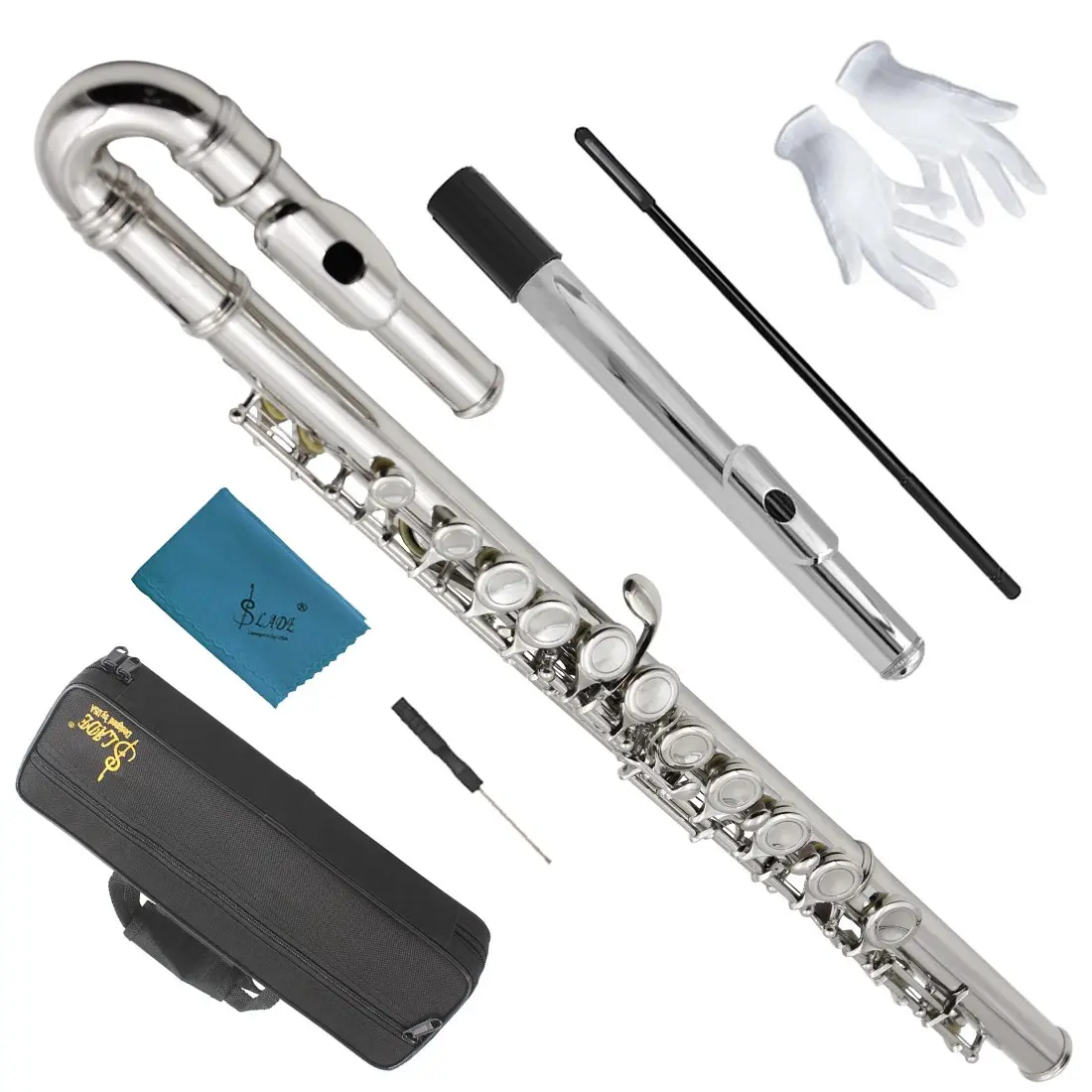Slade 16-Hole Nickel-Plated B Bent Flute, Student Flute, Musical Instrument for Kids, Durable Design, Perfect for Beginners