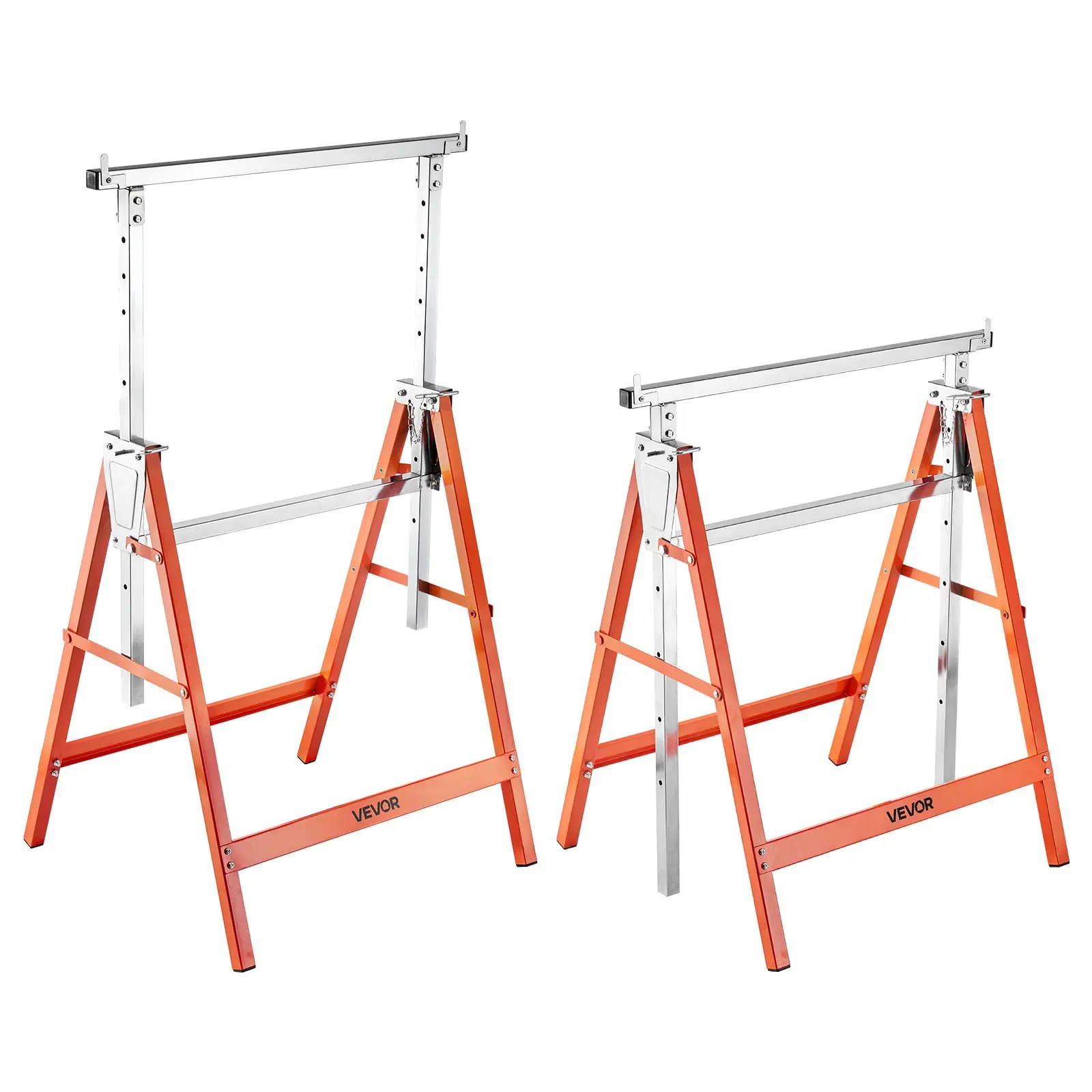 VEVOR Saw Horses, 2 Pack Folding Work Horses, 440 lbs Load Capacity Sawhorse with Heavy Duty Legs, Adjustable Height Saw Horse with Non-Slip Foot Pads, for Woodworking, Carpenters Contractors
