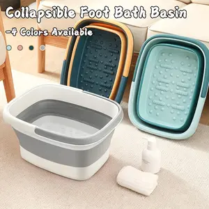 1pcs Foldable Foot Bath Tub, Plastic Material with Handle, Massage Points for Pain Relief, Foot Therapy Care, Four Colors Available