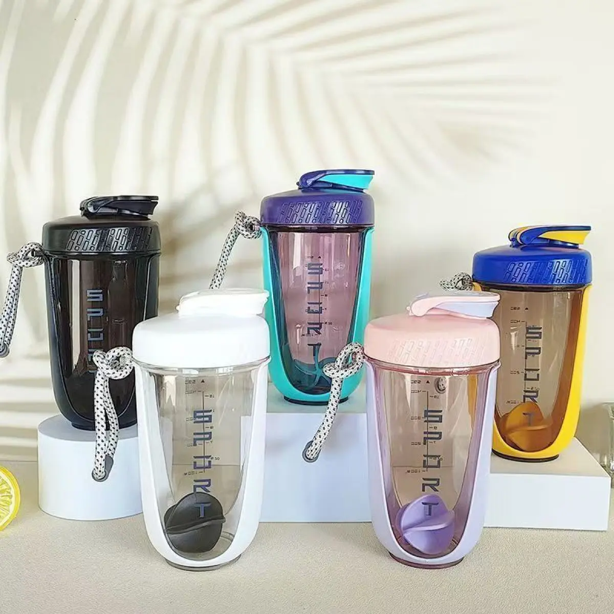 20oz Leakproof Plastic Water Bottle with Scale | PC Material, Large Capacity, Durable, Lightweight & Portable with Hand Strap, Ideal for Gym, Office, Outdoor Sports and Hiking