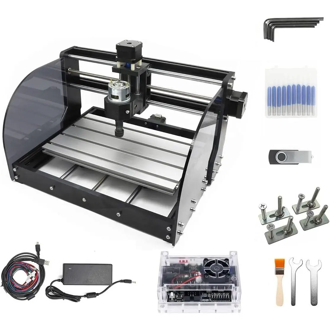 3 Axis 3018-PRO-MAX CNC Router Desktop Milling Engraver Machine | GRBL Control,Mini USB DIY Engraving Machine,120W PWM Spindle 10000RPM For Plastic,,PVC,PCB,Woodworking  Carving