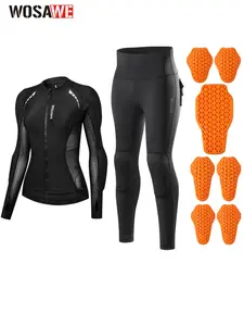 WOSAWE Women’s Mesh Padded Back Motorcycle Riding Set | High Waist Slim Fit Soft Protective Pads Sport Bike Shirt