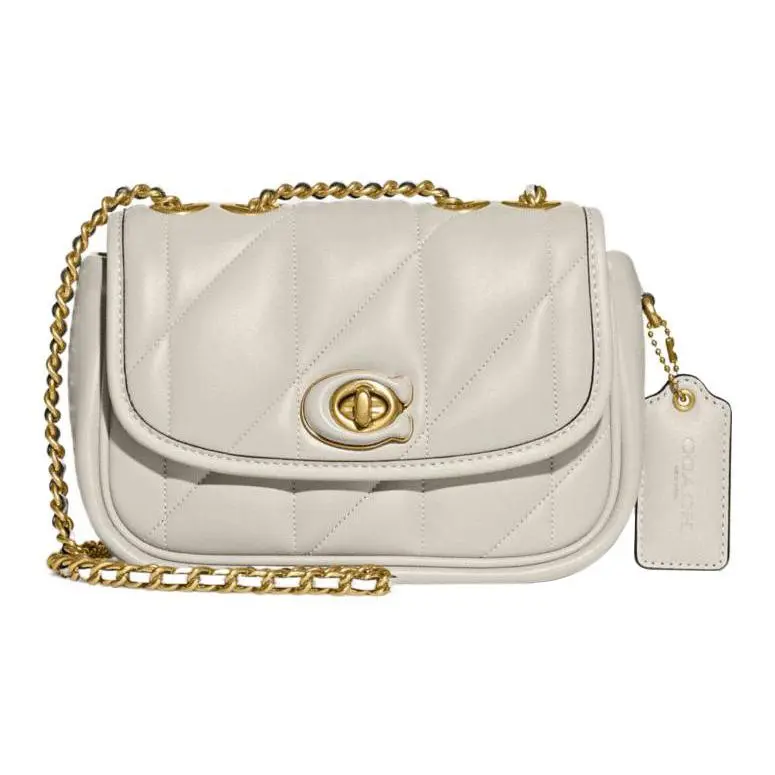 COACH Madison Quilted Turn-Lock Chain Crossbody Bag for Women in Soft Nappa Leather, Medium Size, White