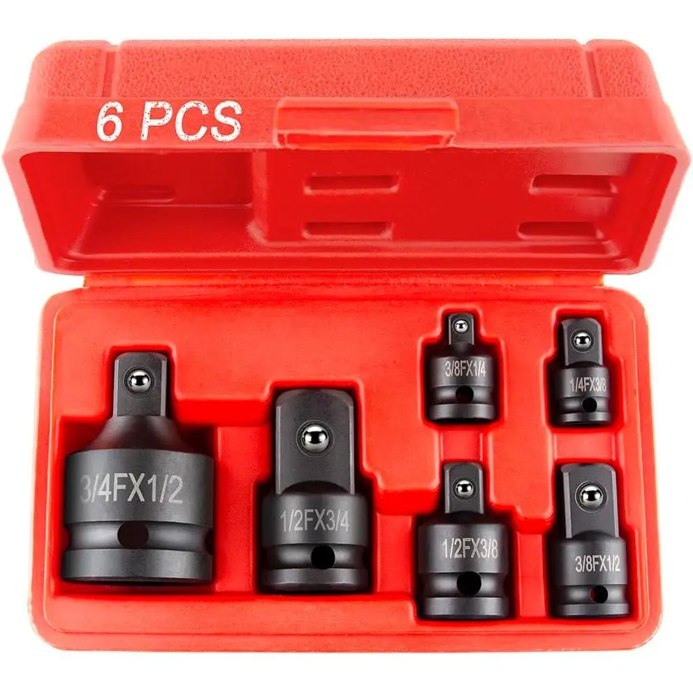 6 Piece Adapter and Reducer Set| 1/4", 3/8", 1/2", 3/4" Cr-V Ratchet/Extension/Conversion Kit for Automotive Maintenance and Construction