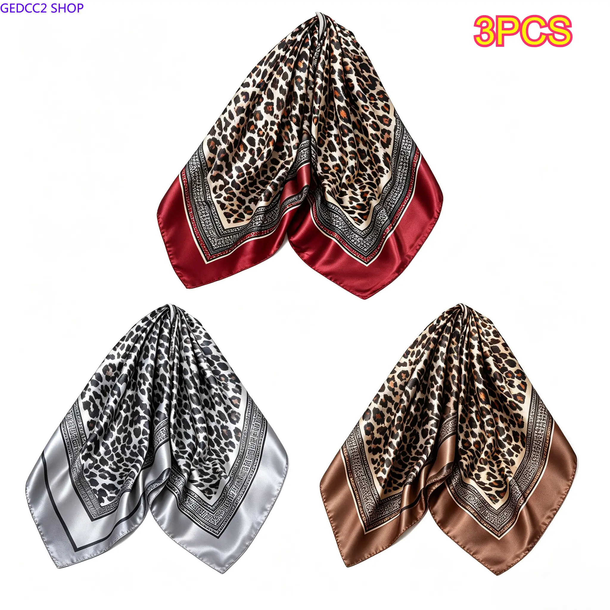 3 Pack Square Silk Scarves for Women, 90x90cm Soft, Versatile Korean Style Printed Shawl for Everyday Fashion, Female, Scarf, 3Pcs, 90*90Cm, No
