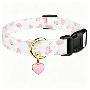 Cotton Handmade Dog Collar Cute and Distinctive Patterns White and Pink Love Heart with Pendant for Girl Boy Dogs Collars S
