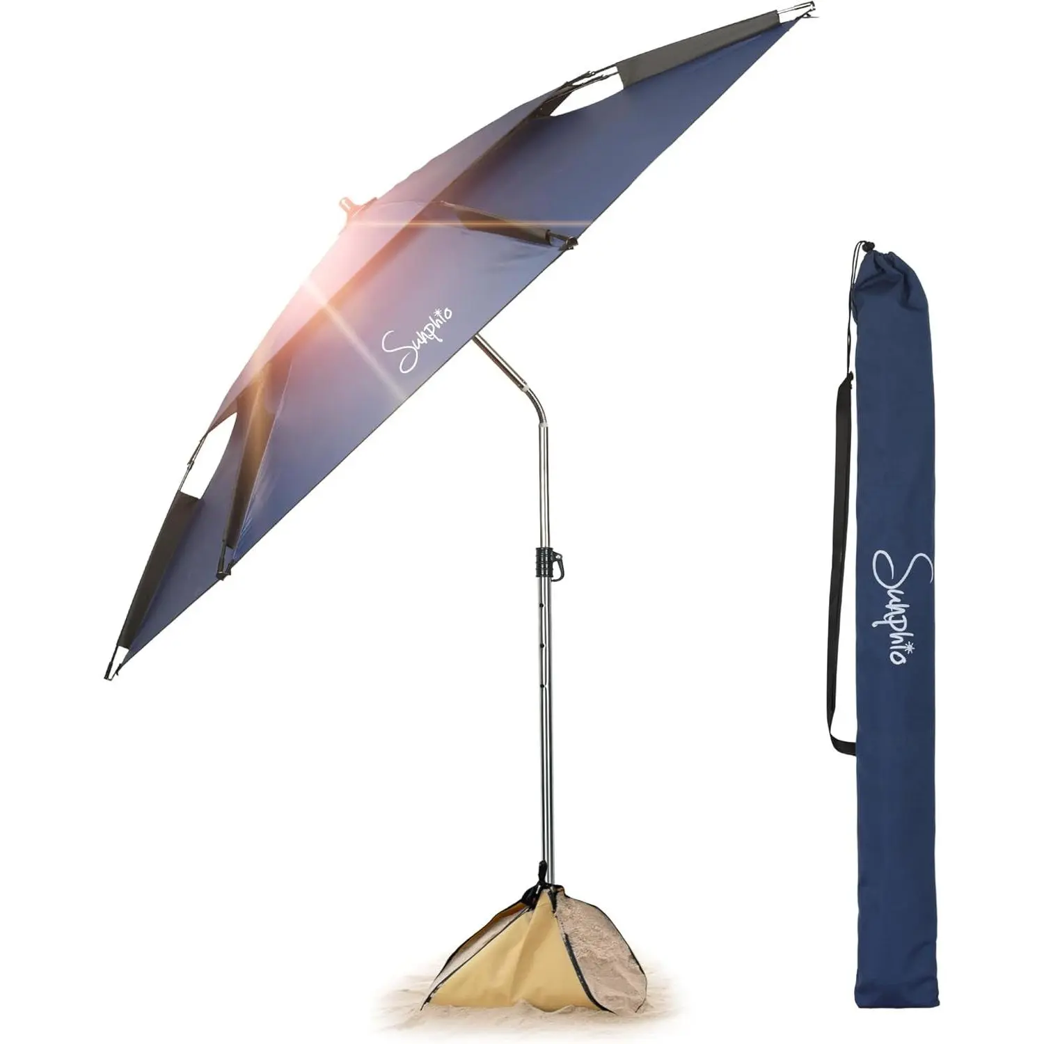 Beach Umbrella 7.2 ft with Sand Anchor, Heavy Duty, High Wind Resistant, Portable and Large Windproof Beach Umbrellas with Sand Bags for Travel, Best Sun Protection UV