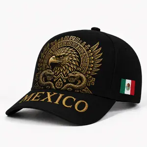 Mexico Baseball Cap Men Women Black Gold Aztec Eagle Snake Graphic Hat Mexican Flag Embroidered Adjustable Cap Mexico Pride Snapback Style Outdoor Sun Hat Soccer Fan Gift Casual Sports Streetwear Accessories
