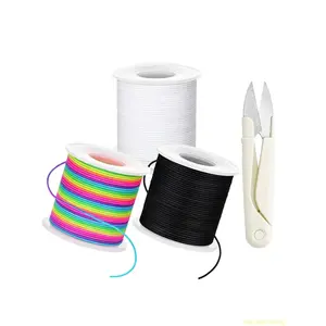 Jewelry Making Cord Set, 3 Rolls of 1mm High Stretch Polyester Elastic Cord, Extra-Long 495ft for Bracelets and Beading, Includes Scissors (Black, White, Rainbow)