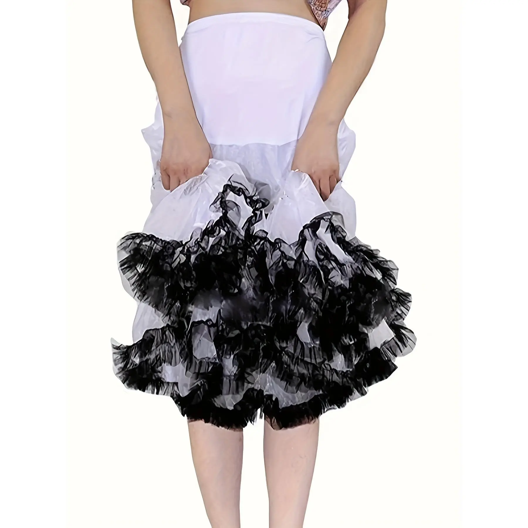 Elegant Long Ballet Crinoline Petticoat| High Waist Puffy Tutu Underskirt with Contrast Color Net Panels, Layered Ruffles & Fluffy Trim for Wedding Dresses, Ballerina Skirts, Special Occasion Ballroom Dress, Wedding Accessory