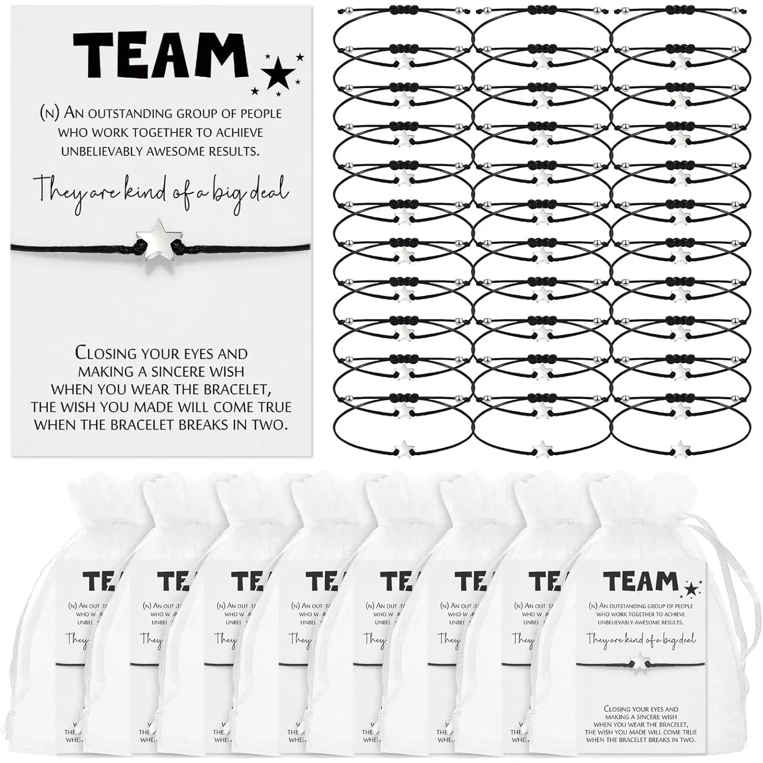 25 Set 12 Set Team Appreciation Gifts for Employee Lucky Bracelet Bulk Gifts for Teacher Wishing Bracelet with Cheer Cards Organza Bag for Work Coworker Staff Office, Matching Sets, Unisex