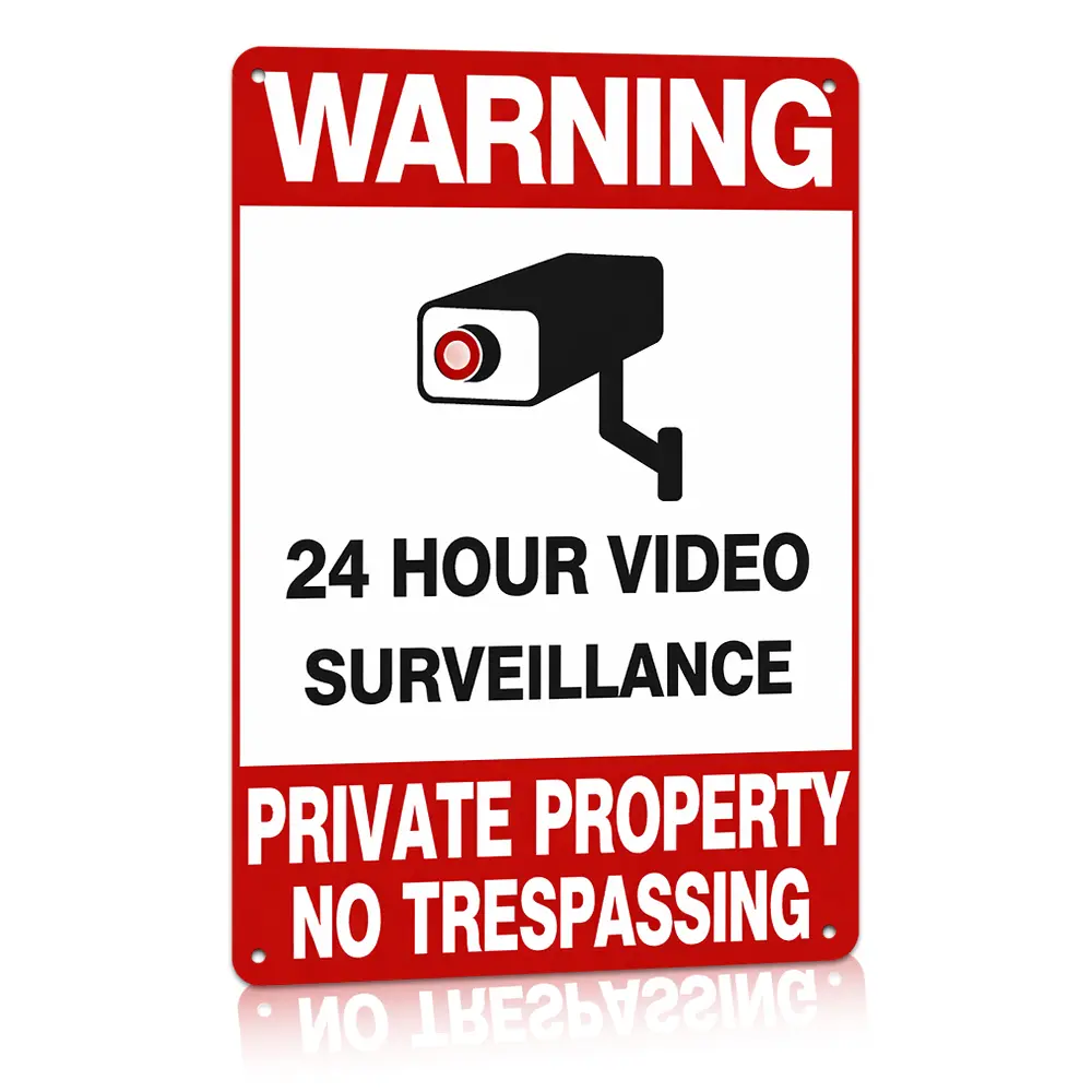 12x8" Rust-Proof Aluminum 24-Hour Surveillance No Trespassing Sign - Bold Warning Home Decor for Yd Fence, Home Gate - Residential Owner Entry Wall Sign, Homeowner Gift