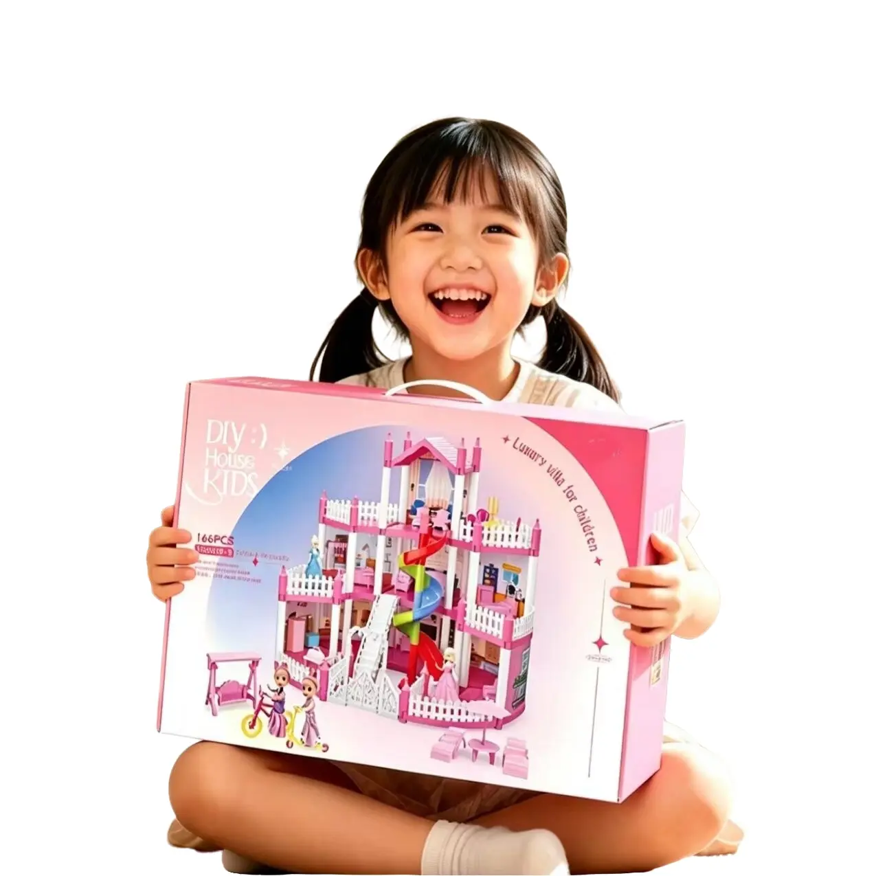 DIY Princess Villa Play House Dollhouse for Kids, 166PCS 3-Story Castle Building Toy with Figures & Furniture, Birthday Gift for Girls