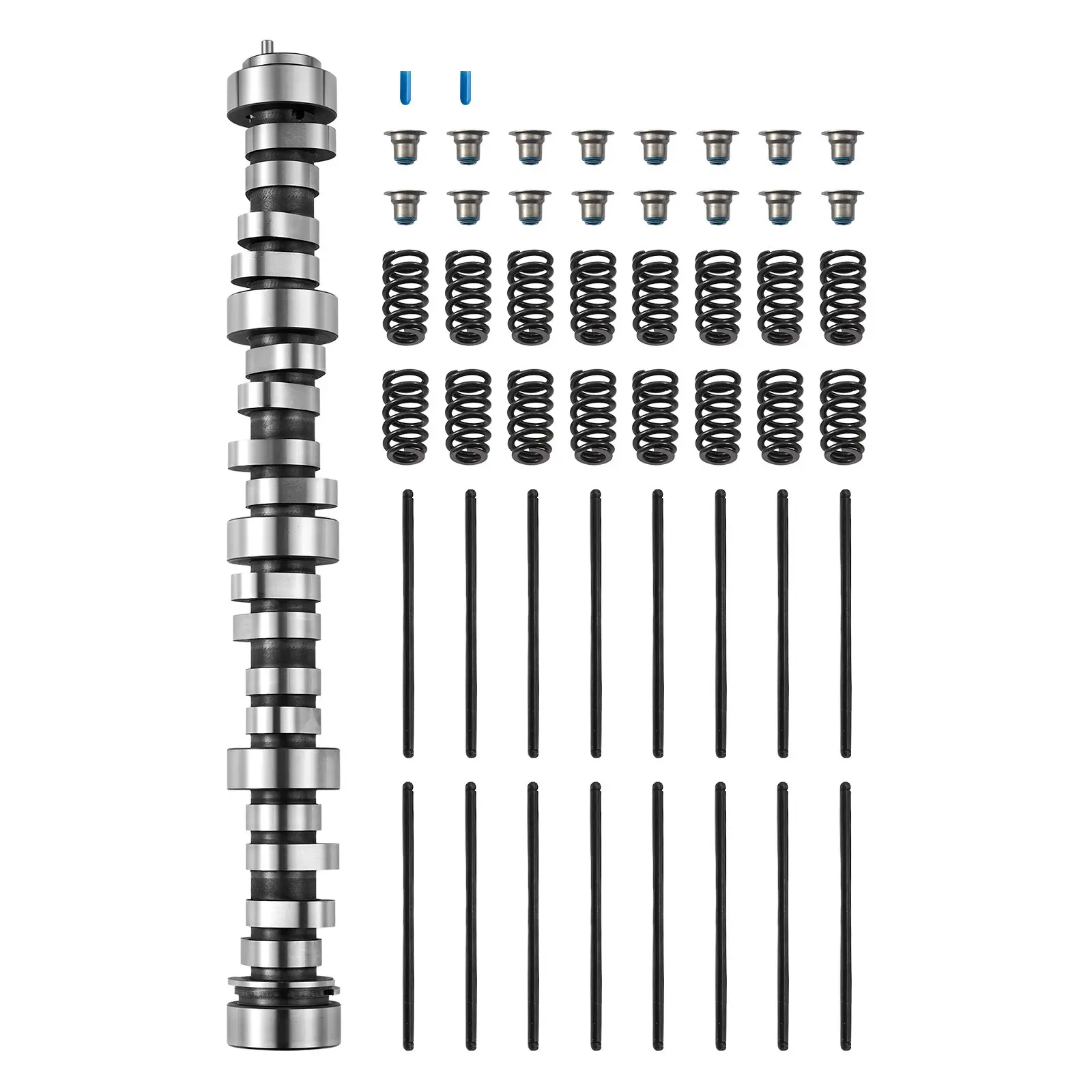 VEVOR LS Truck Camshaft Full Kit, 5-Piece Cast Iron Complete Set with Pushrods, Springs & Seals, 14.6 lbs, 19.7x2.2x2.2 in, Compatible with 1999-2013 GM Gen3/4 Norris Trucks, Fits 4.8L-6.2L LS Engines, OE 12625437 SP011-16, 5-Piece Set