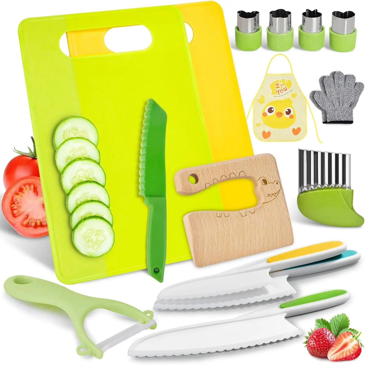 15 PCS Montessori Kitchen Toys for Toddlers: Holiday Surprise Gifts for Kids‑Safe Real‑Feel Cooking Play Set with Kids‑Sized Knives, Ideal for Easter Basket Fillers, Christmas & Birthday Presents for Boys Girls, Sensory Play Toys