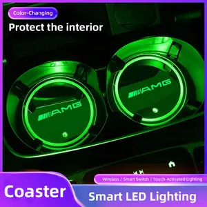 2pcs Car Luminous Water Cup Pad LED Atmosphere Light For Mercedes Benz AMG W223 W213 W206 W464 W247 W167 W166 W222 W205 W204 W177 W246 W212 W221 W463 W214 W169 W140 W176 W124 W126 W168 W210 W211 W212 W203 W205