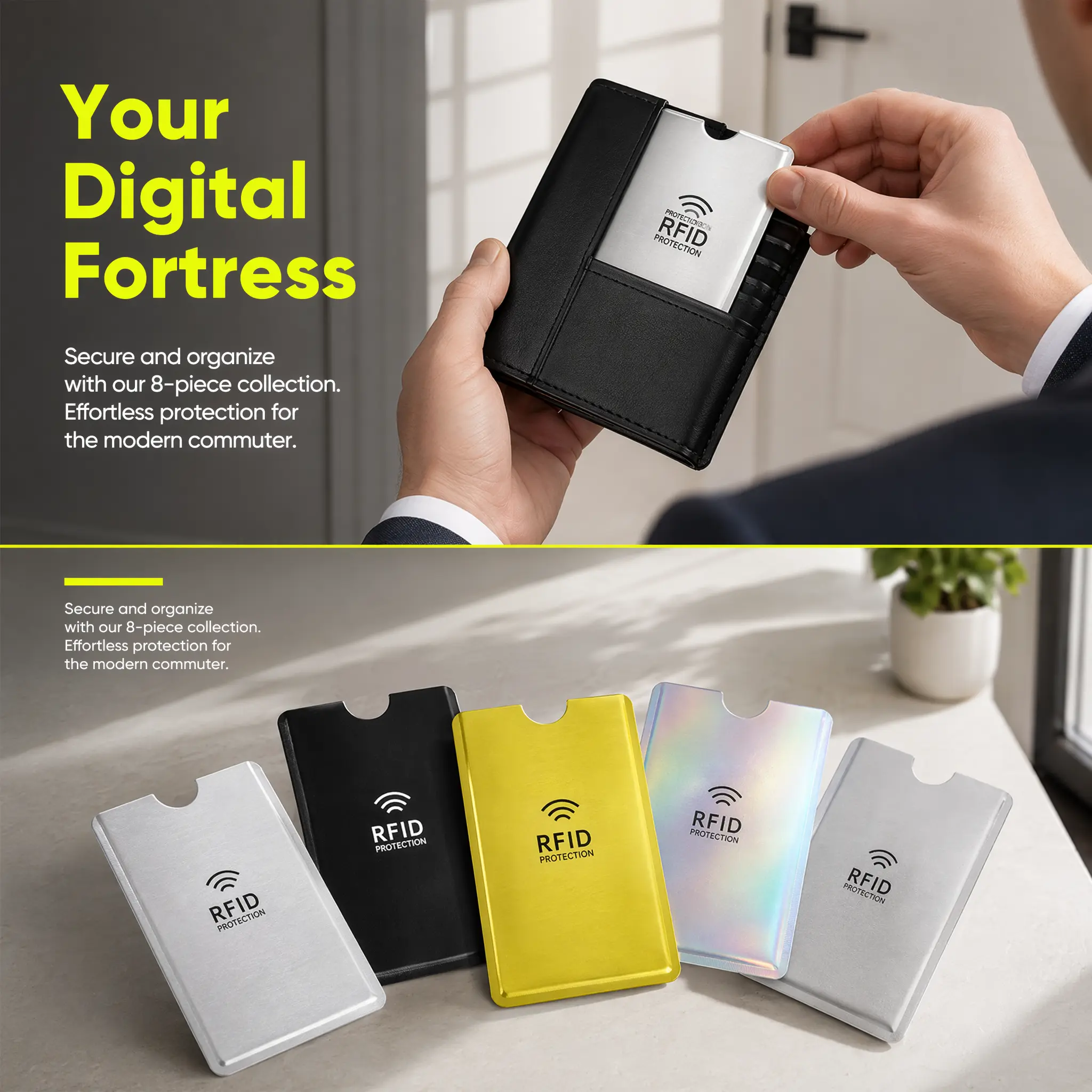 8-Pack RFID Blocking Sleeves with RFID Shield, Aluminum Foil Core, Ultra-Slim Fit, Lightweight Credit Card Protectors for Travel Safe Wallet Use (Home & Party Gift Essential)