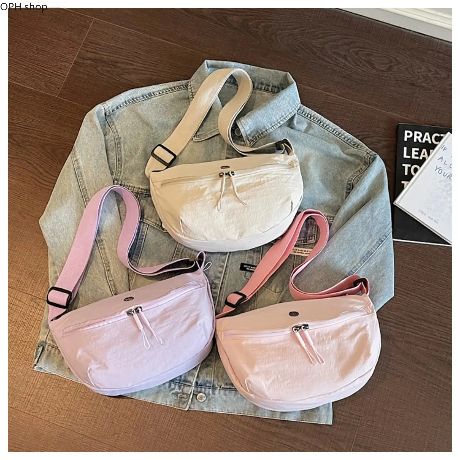 Women Nylon Crescent Waist Bag Lightweight Crossbody Chest Sling Bag Adjustable Phone Fanny Pack Minimalist Travel Daily Pouch, Preppy, Bum Bag
