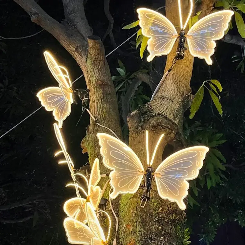 LED luminous dynamic butterfly light, automatic swaying outdoor waterproof landscape light, electric simulated butterfly light for scenic night tours