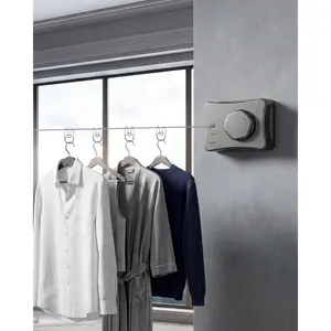 17.7 Ft Retractable Clothesline, Non-Sagging Wall Mounted Laundry Line with 10Pcs Clothespins, Duty Auto Retracted Indoor Clothes Line for Balcony Apartment RV Travel, 44LB MAX