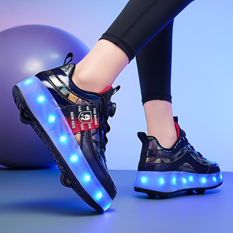 (New)Unisex Kid's Fashion LED Light Up Roller Shoes With Rotating, Comfy Detachable Wheel Skate Sneakers Boy's & Girl's Teen Outdoor