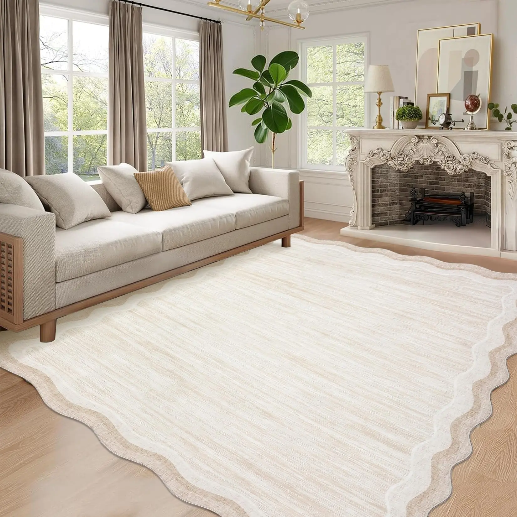 GARVEE Minimalist Scalloped Area Rug, 8x10 Washable Rug for Living Room