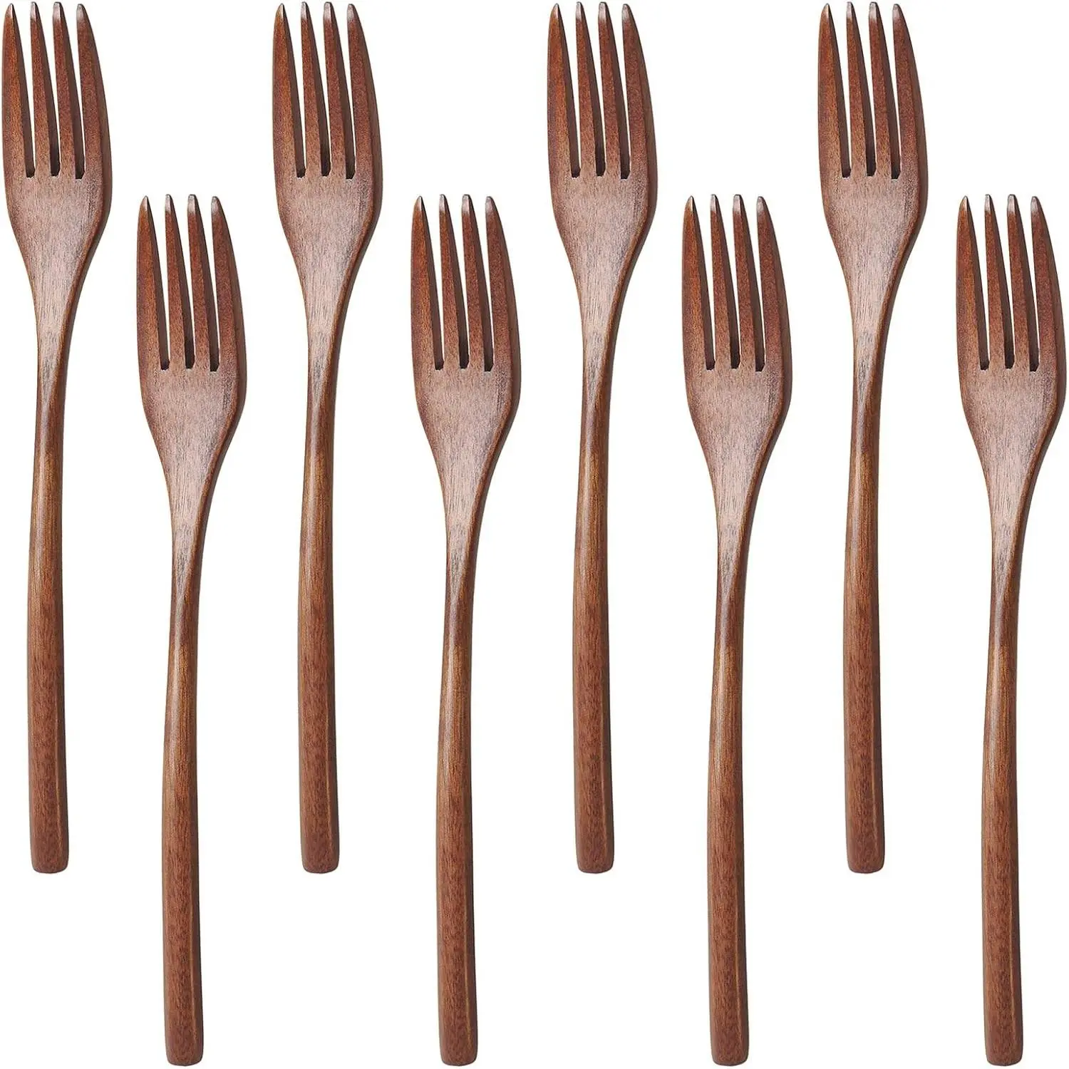 8 Pack Wooden Forks, 9 Inch Long Handle Reusable Japanese Style Handmade Kitchen Utensil Wood Forks for Pasta, Fruit, Salad, Noodles