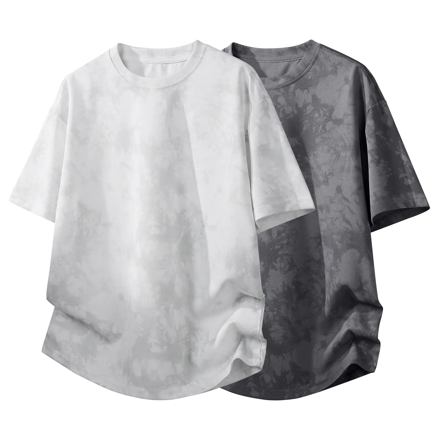 Men's Tie-Dye Heavyweight Polyester Round Neck Basic Round Short-Sleeve Streetwear T-Shirt - Multi-Size, Comfortable Loose Fit, Minimalist Stylish, Foldable, Machine Washable for Casual Wear, Valentine's Day, Menswear