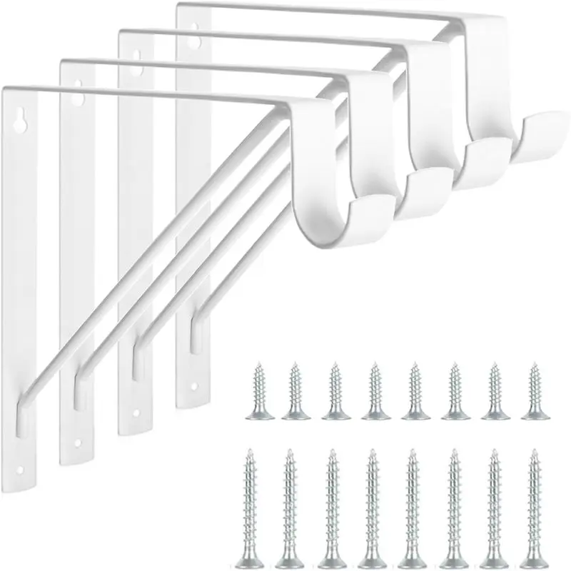 4 Pack Heavy Duty Closet Shelf & Rod Brackets, Wall Mounted Closet Shelf Brackets, 11 x 10.2 Inch Closet Shelf Brackets with Rod Support, White