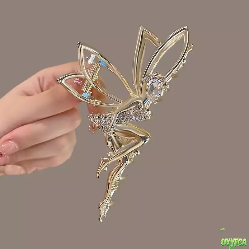 Rhinstoned Fairy Hair Claw - Cute Rhinstoned, Shiny Crystals, Hollow-Wing Design, Strong Hold Updo Holder for Female Daily Use, Bridal Event, Fairy Motif Bag Charm & Twilly Accessory,back to school,back to school haul