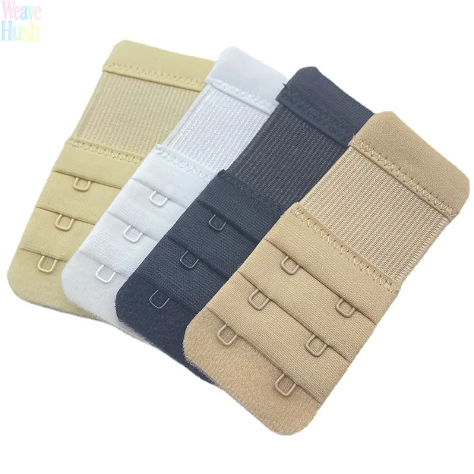 4‑Pack Three‑Row Two‑Hook Bra Extender, Women Intimates Sewing Essentials, 3.8cm Nylon Elastic Bra Extension Buckle with 1.9cm Hook Spacing, Practical Underwear Accessory for Bra Circumference Adjustment
