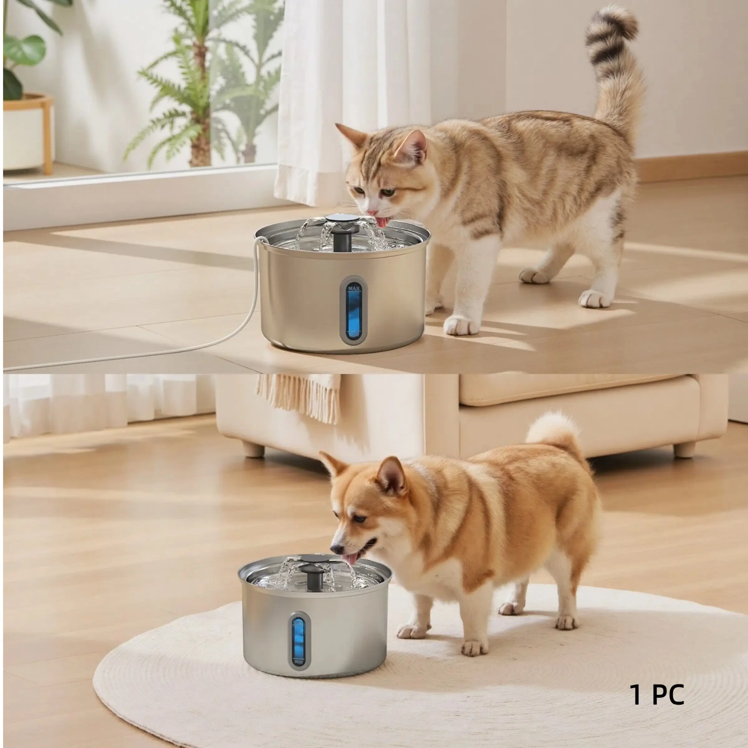 304 Stainless Steel Pet Automatic Watering Machine, Cat Dog Universal, Silent Design, 3L Capacity, Filter Included, Anxiety Relief, Fountain