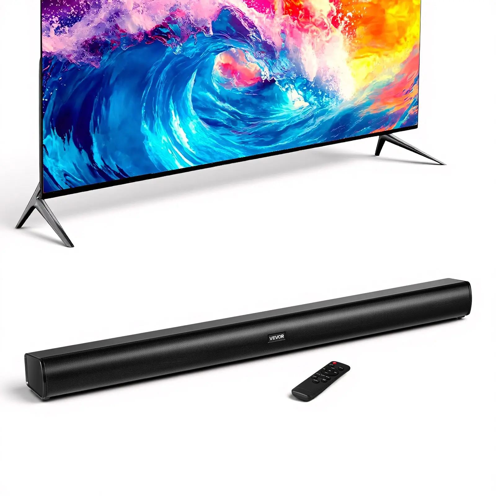 VEVOR 35-Inch 2.1 Channel Compact Sound Bar Speaker with Integrated Subwoofer, 120W Wireless Surround Audio System, Push Button & Remote Control, Wall Mount, Bluetooth/AUX, Easy Setup for Smart TV/Movies