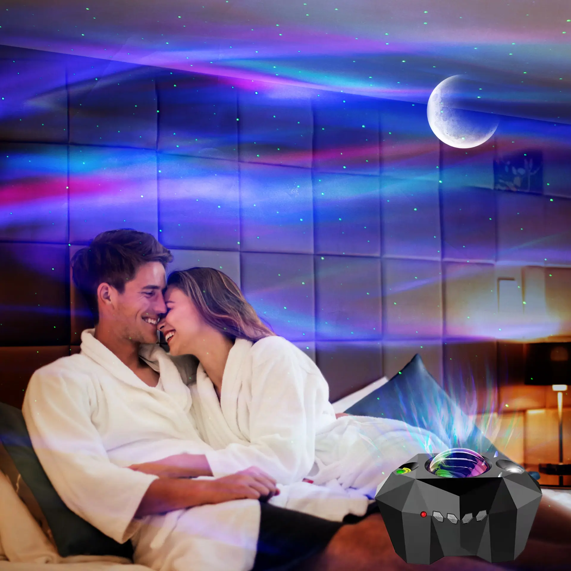 Galaxy Star Projector Lamp - Bluetooth Music Player, Adjustable Water Waves Night Light, 1.5m USB Cable Powered ABS Plastic USB LED, 5000 Hours Long-Life Festive Decoration for Bedroom Romantic Nights, Thoughtful Gift